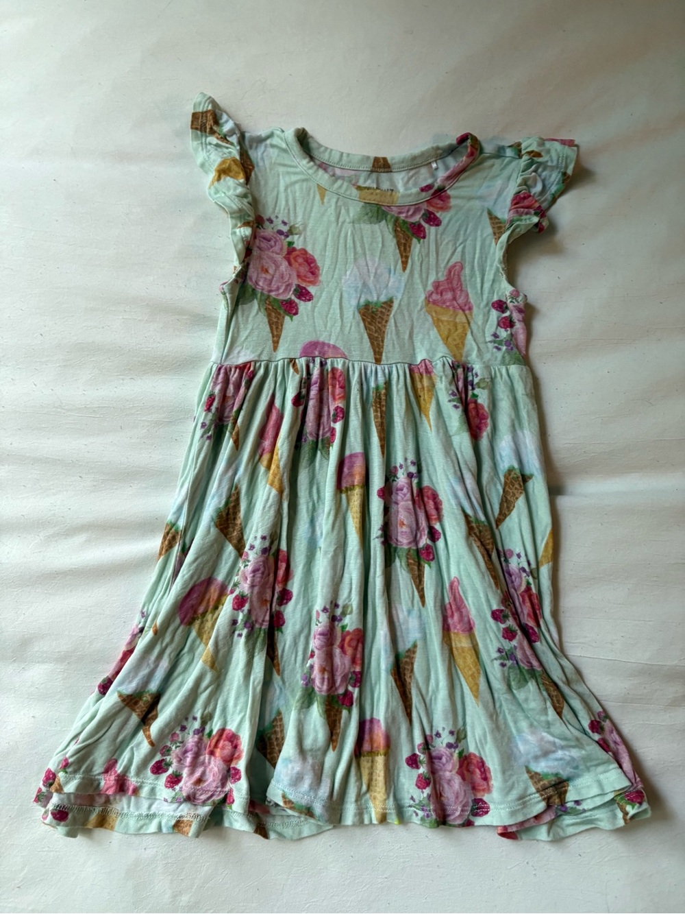 Posh Peanut Mint Ice Cream & Floral Flutter Dress